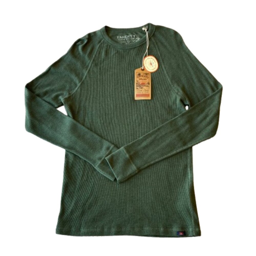 Faherty Cloud Waffle Crew Pullover Relaxed Fit Pima Men's Small S Deep Fern NWT